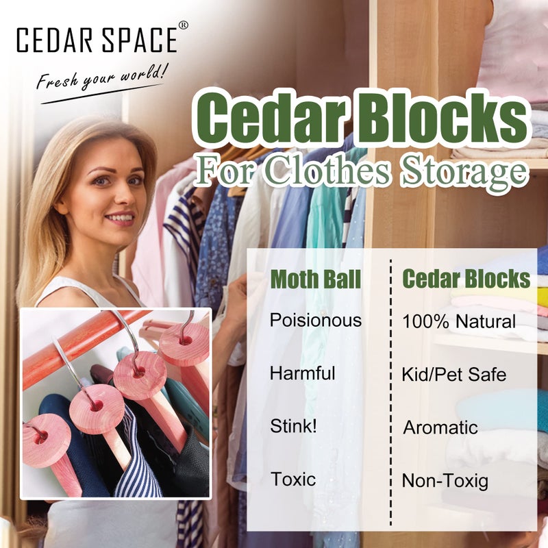 Cedar Space Cedar Blocks for Clothes Storage â€“ 24 Pcs 100% Natural Cedar Rings | Wardrobe & Drawer Freshener for Closet Storage - Image 2